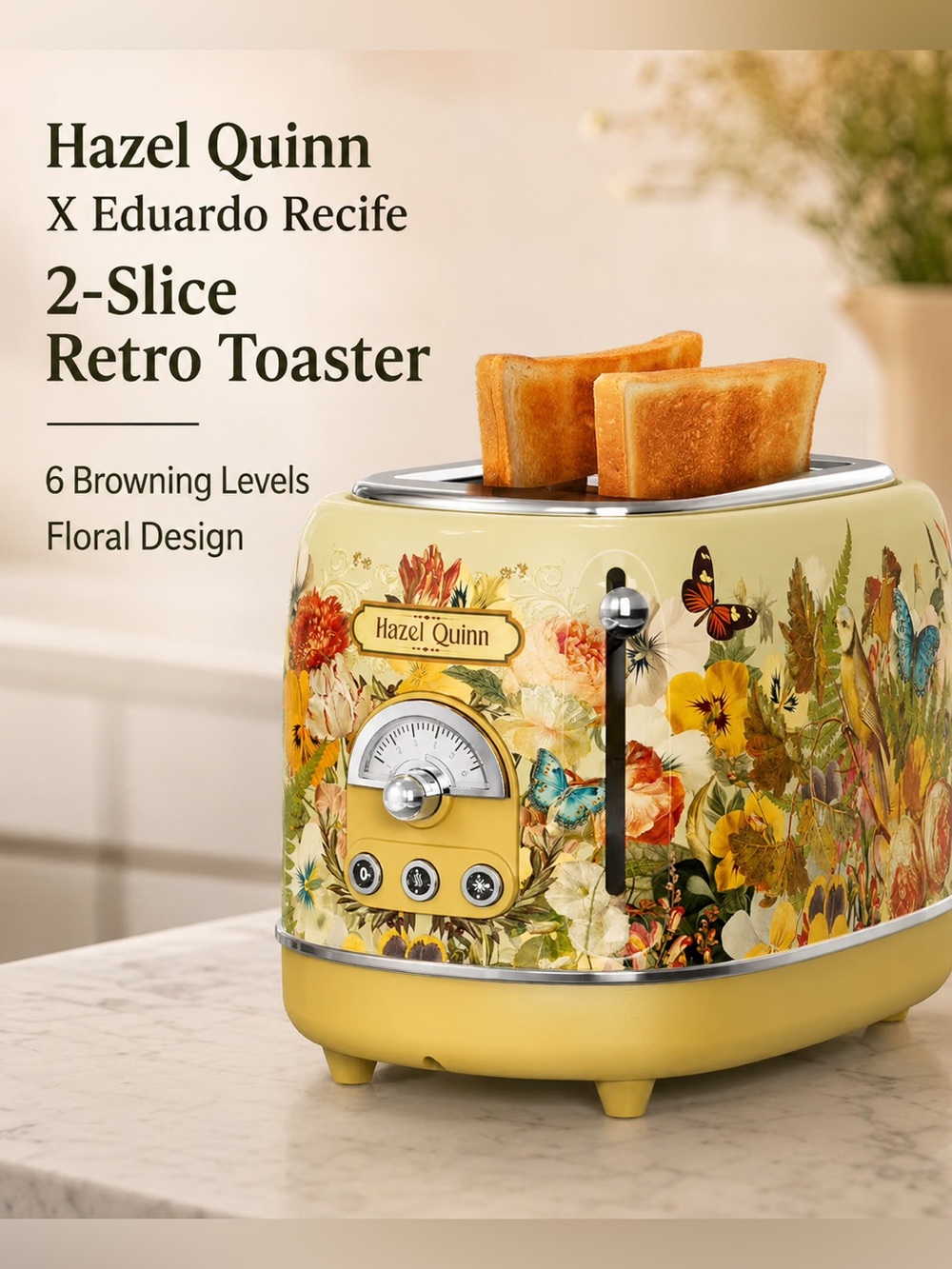 Hazel Quinn X Eduardo Recife 2-Slice Retro Toaster 6 Browning Levels Floral